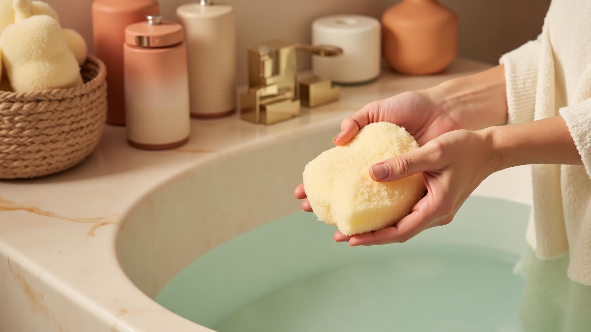 Luxury spa scene with natural sea sponges