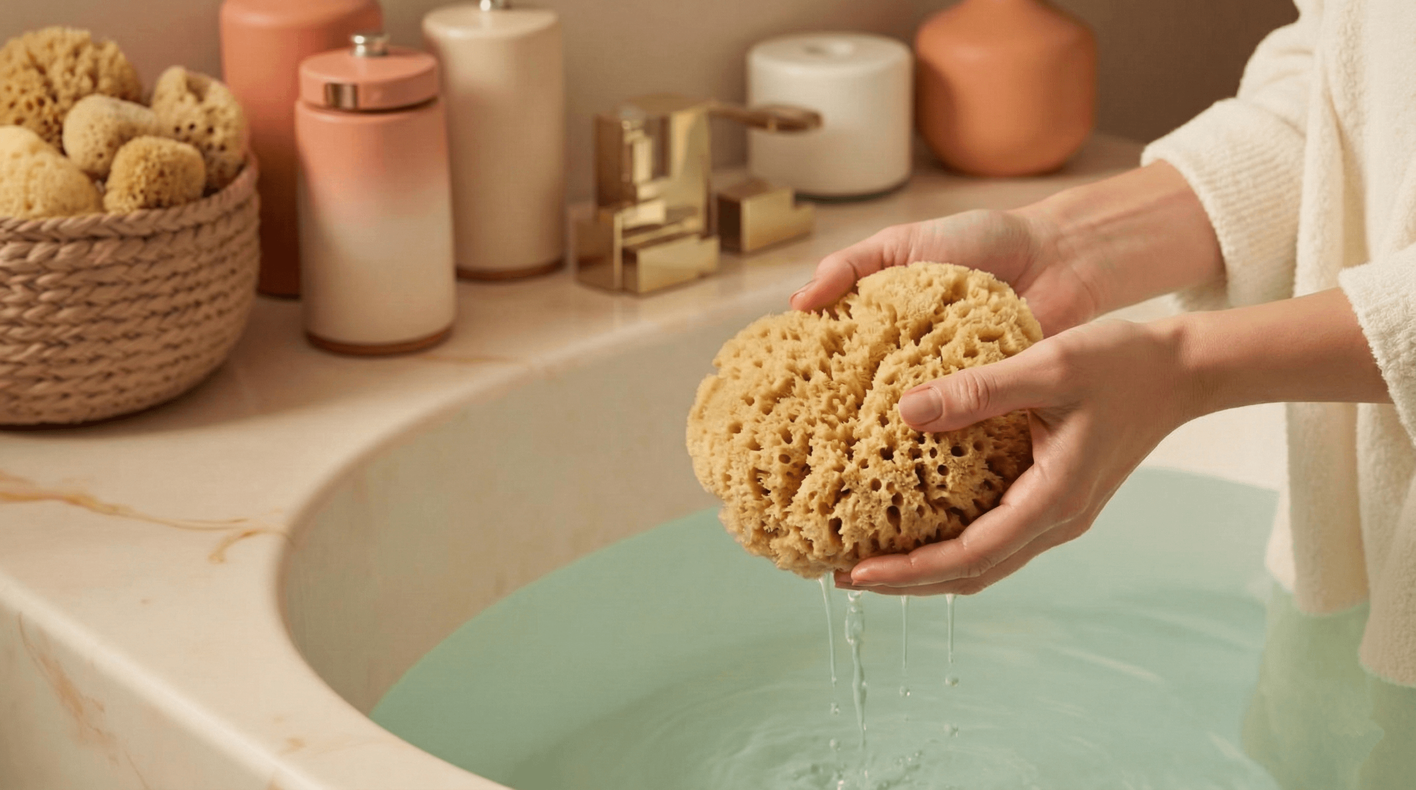 Luxury spa scene with natural sea sponges